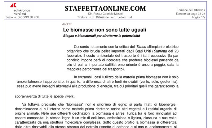 Le Biomasse Non Sono Tutte Uguali Di GB Zorzoli